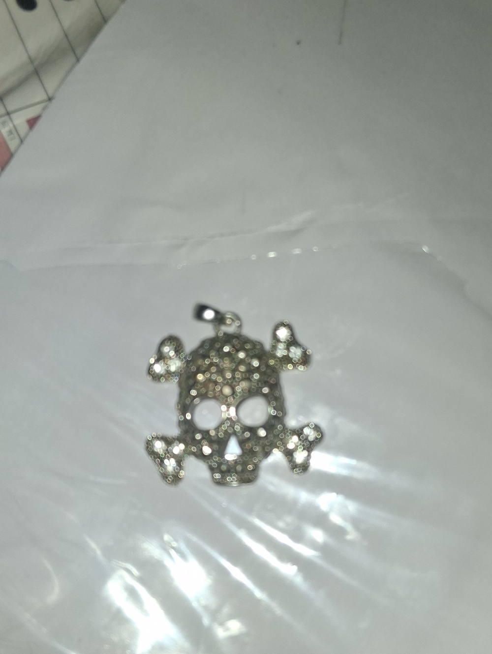 Silver Crystal Skull & Crossbones Charm Pendant - Needs A NECKLACE